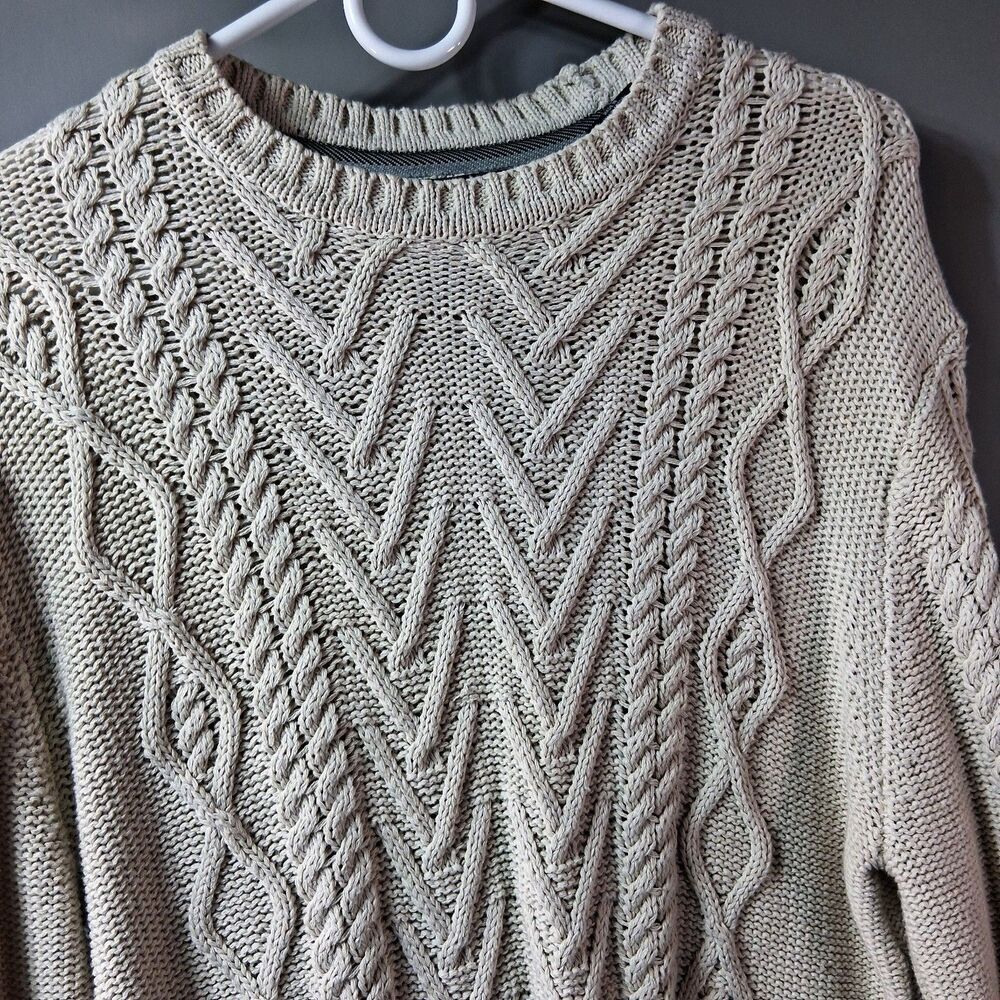 Weatherproof Fisherman Heritage Cable Knit Sweater Cream Beige S Coastal Cotton